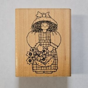 Wooden Stamp with Girl Illustration - D.O.T.S. (Great Condition!)